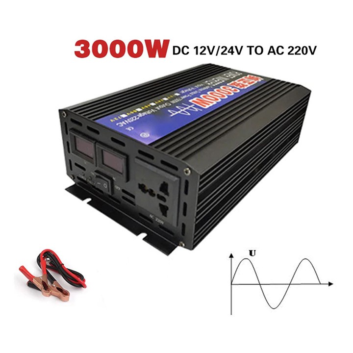 Bộ chuyển đổi điện 220v Sin chuẩn 3000W điện áp ổn định, quạt làm mát cảm biến nhiệt