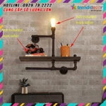 kệ treo tường gỗ kệ ống nước Kiêm đèn tường decor vintage bằng ống sắt độc lạ bền đẹp trang trí sáng tạo — ảnh 5