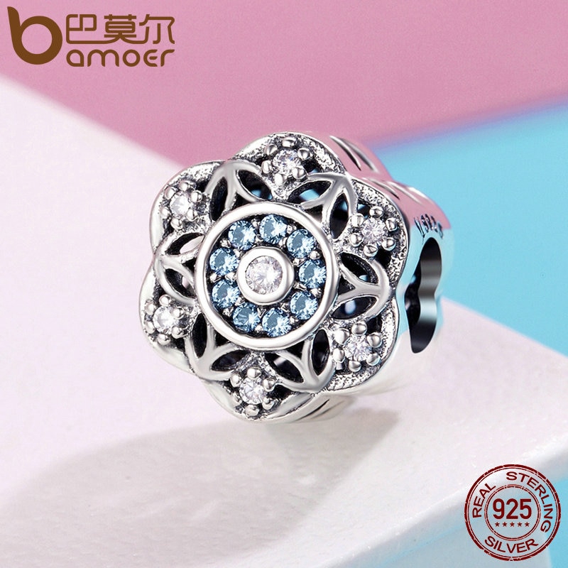 Hạt xỏ Bamoer SCC247 bằng bạc 925 hình bông tuyết xinh xắn dùng để làm vòng tay thủ công