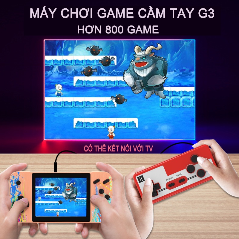 Máy chơi game 2 người - Sup G3 các tựa game kinh điển tuổi thơ kết nối với  TV màn hình lớn cổng AV pin sạc đi kèm cáp và nguồn