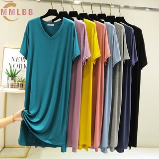 Đầm ngủ mềm mại cho phụ nữ, cổ chữ V, thiết kế trơn, phù hợp mùa hè size L-2XL