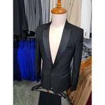 Áo vest nam ôm body màu đen ve phi đen cá tính kiểu 1 nút tặng cà vạt đen và hộp đựng (áo lẻ không quần) — ảnh 1