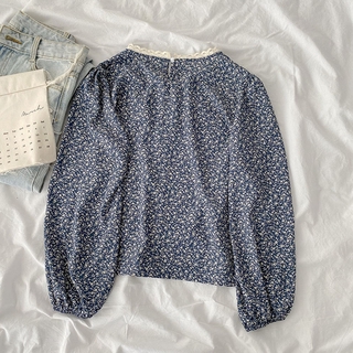 Phong cách hàn quốc nữ voan hoa dài tay áo baju baju wanita lengan panjang