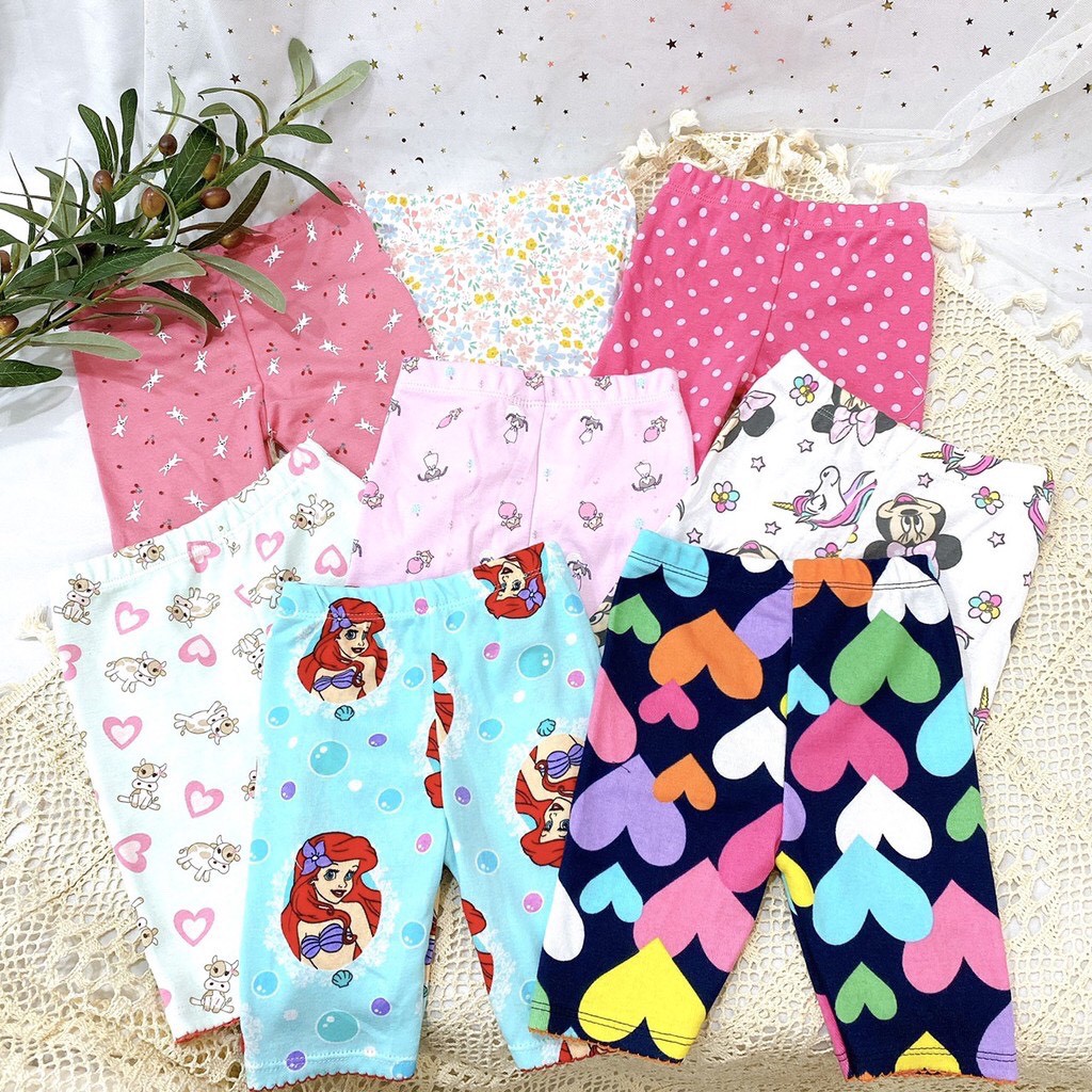 Set 5 Quần Legging Lửng Bé Gái Chất Cotton Vải Xuất Dư Nhiều Họa Tiết size 10-22kg