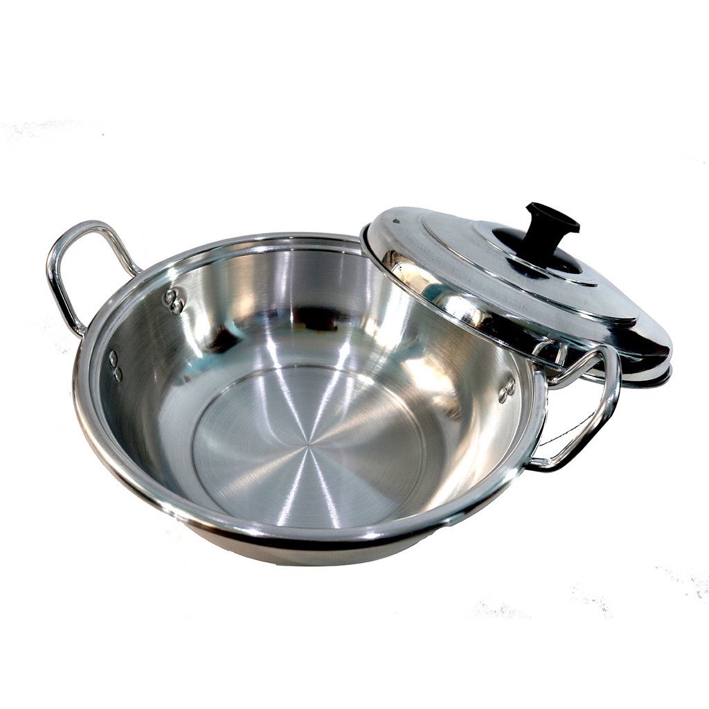 Nồi inox nấu lẩu, Chảo Hai Quai Đa Năng, Tiện Dụng Ăn Gia Đình, Bạn Bè, Hàng Quán