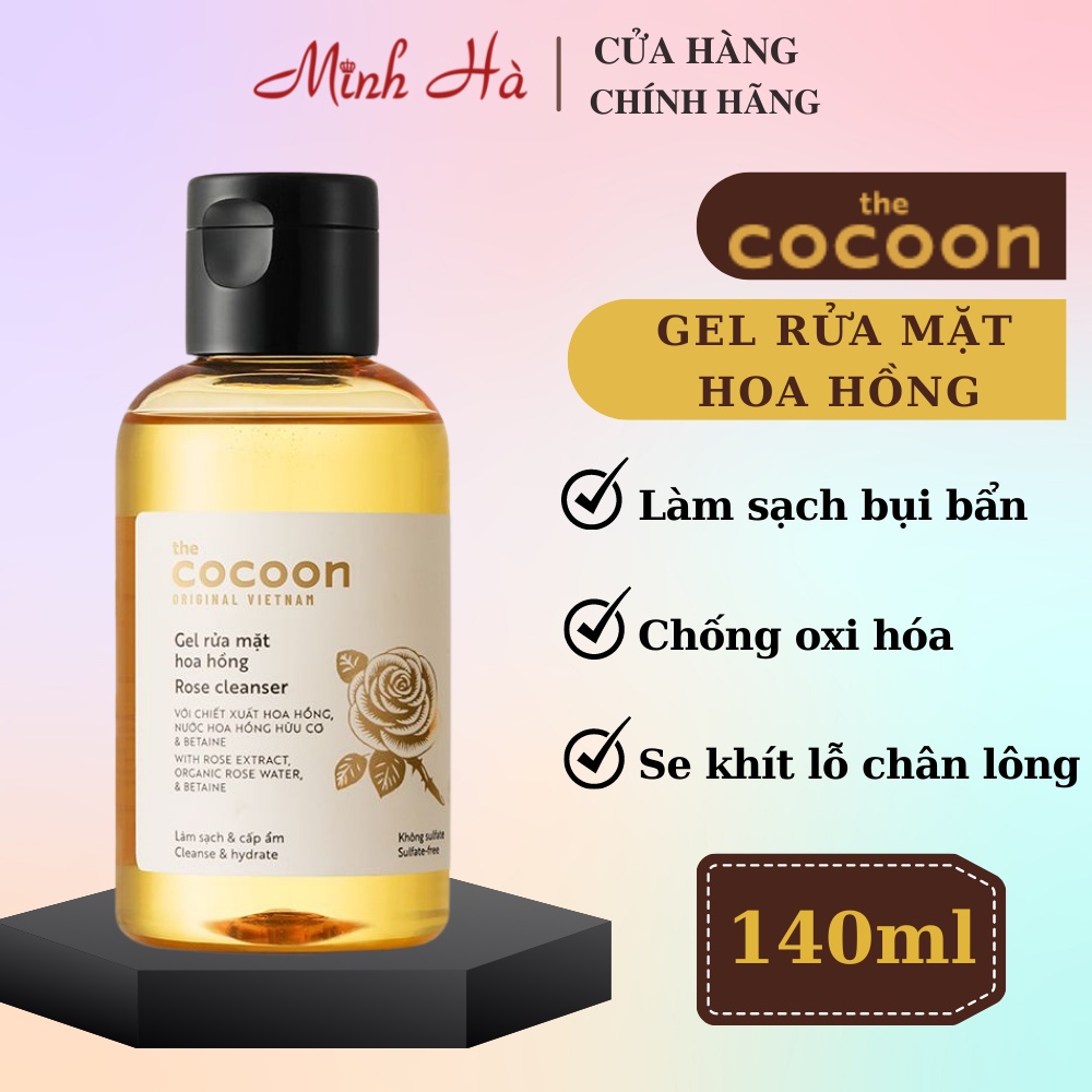 Gel rửa mặt hoa hồng Cocoon Rose Cleanser 140ml giúp làm sạch sâu và dưỡng ẩm cho da