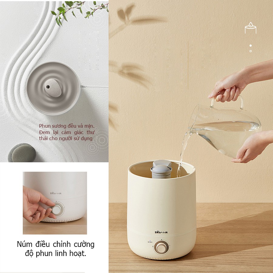 Máy phun sương Bear [Bh 12 THÁNG] máy khuếch tán tinh dầu 4.5L, tạo độ ẩm phòng