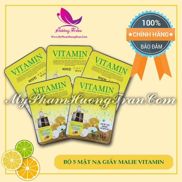 Bộ 5 Mặt Nạ Giấy Vitamin Malie Ultra Hydrating Essence Mask Chính