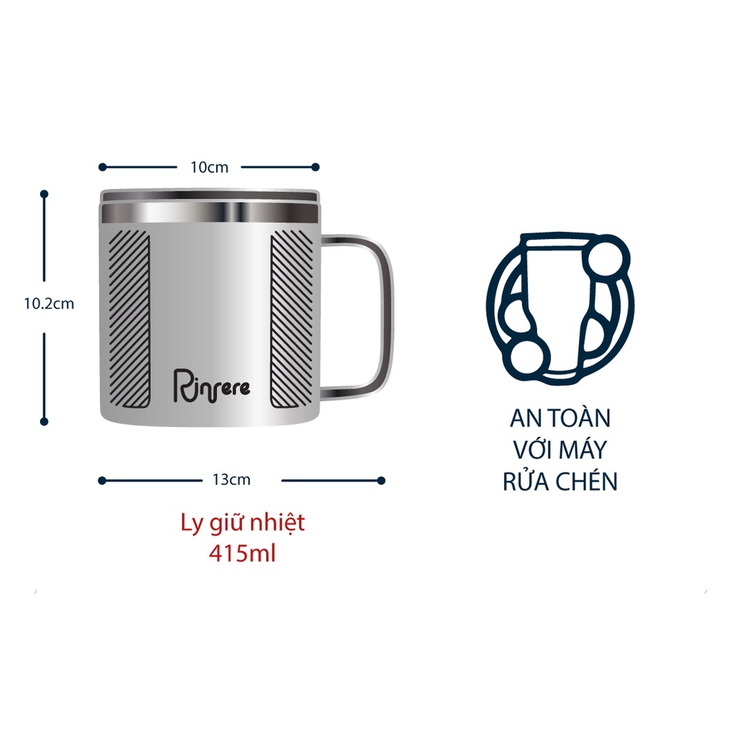 Ảnh Ly Giữ Nhiệt Cà Phê Có Tay Cầm Nắp Trượt Chống Tràn Rinfere (415ml) 1