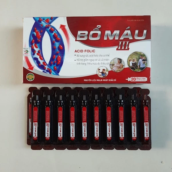 Siro BỔ MÁU III - Hộp 20 ống - Bổ sung sắt, Acid Folic cho người thiếu máu