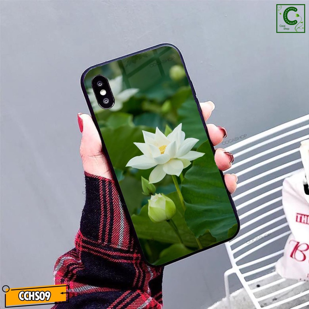 Ốp lưng iphone mặt kính in hình siêu nét  - Đóa sen trắng tươi xanh  - 6/6plus/6s/6splus/7/7plus/8/8plus/x/.....