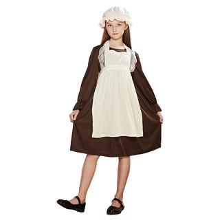 Trang phục thời Victoria cho trẻ em Cô gái Cinderlla Rags Nông dân trang phục phục vụ Cosplay Halloween Maid Fancy Dress For Girls Victoria Apron With Hat