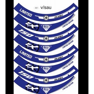 Tem dán full vành xe exciter 150 xanh trắng, tem mâm trùm xe máy 16 miếng full 2 bánh trước sau. Decal trùm vành