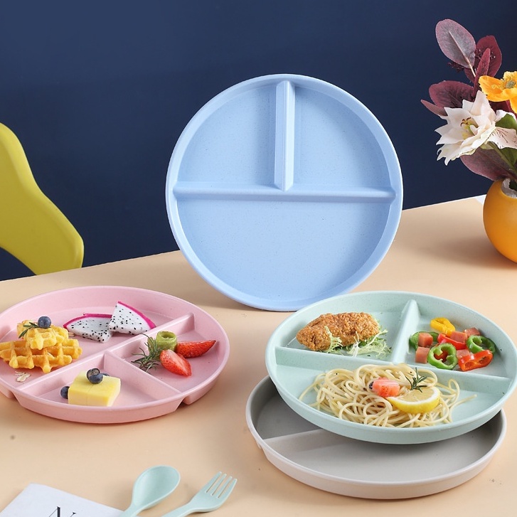 Đĩa ăn ba ngăn chia phần hỗ trợ ăn kiêng giảm cân giảm chất béo cố định độc đáo dành cho người lớn dùng trong nhà dĩa sứ hình tròn chia 3 ngăn tiện lợi khay mứt bánh tráng men sáng bóng bắc âu Đĩa đựng thức ăn hình tròn thiết kế chia ngăn có thể tái