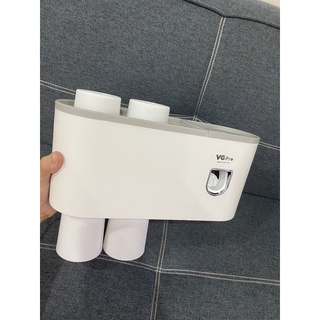 Bộ Nhả Kem Đánh Răng Tự Động 4 Cốc Hộp Đựng Kem Đánh Răng Kệ Để Đồ Phòng Tắm (Tặng Kèm Miếng Dán )