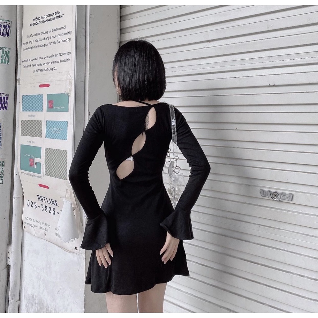 ĐẦM NGẮN TAY DÀI THIẾT KẾ ÔM BODY CUT OUT SAU LƯNG - LINE DRESS