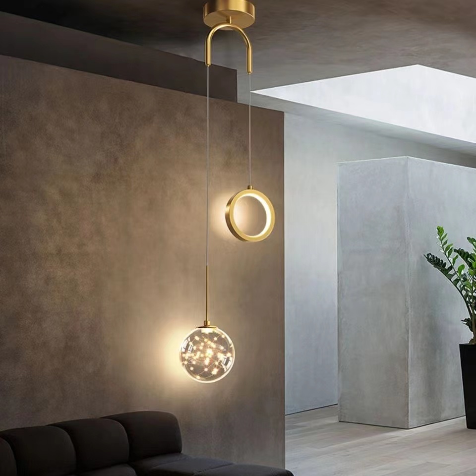 Đèn dây chuyền sắt vàng hiện đại Trần đèn chùm Gypsophila Bắc Âu, Phòng ngủ Bên cạnh phòng khách Đèn treo trang trí