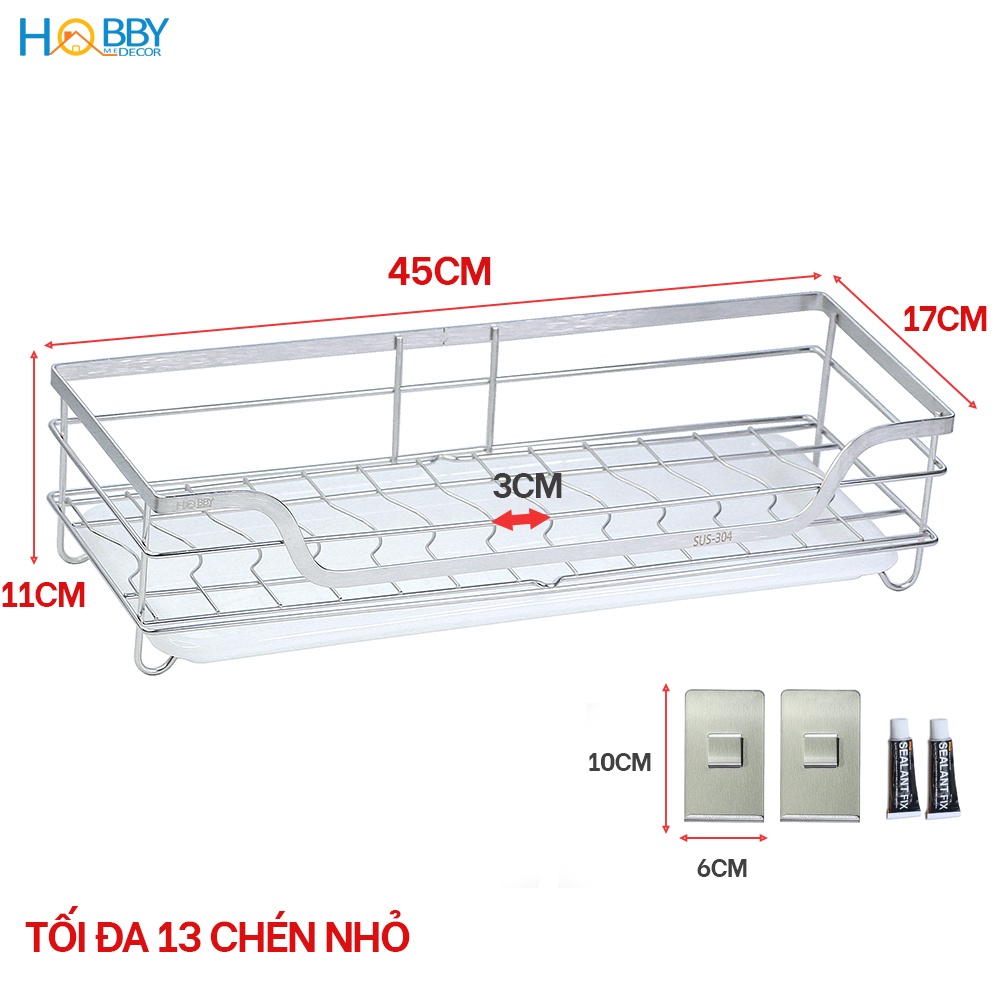 Kệ đựng chén dán tường nhà bếp Hobby Home Decor KCH Inox 304 không rỉ, kèm keo dán siêu dính