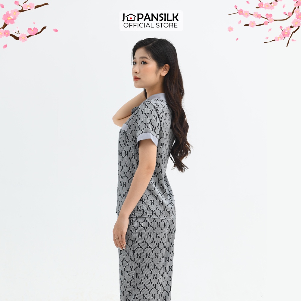 Ảnh Bộ Mặc Nhà Pijama Lụa Nhật Cao Cấp JAPAN SILK Tay Ngắn Quần Dài Họa Tiết Sang Trọng 1