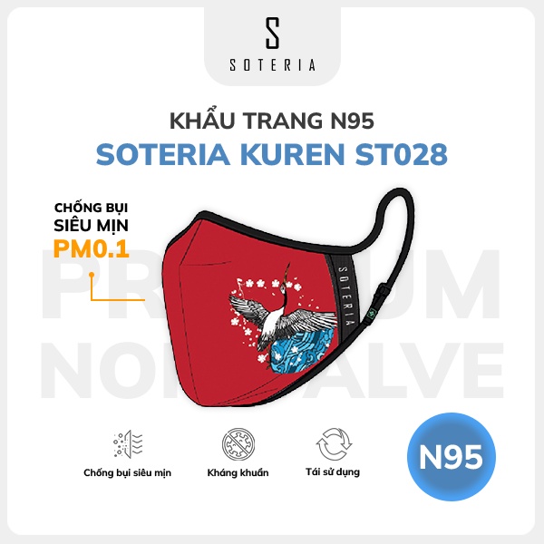 Khẩu trang thời trang SOTERIA Kuren ST028 - Bộ lọc N95 BFE PFE 99 lọc đến 99% bụi mịn 0.1 micro- Size S,M,L