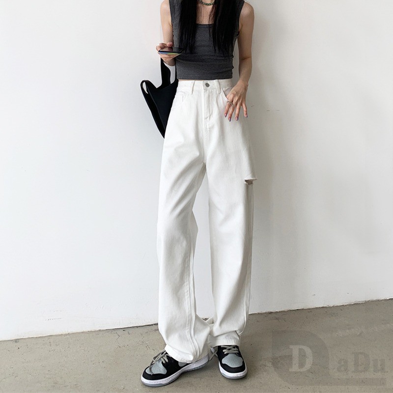 Ảnh Quần Jean Dài Ống Rộng Rách Gối plus size Cho Nữ 3