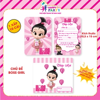 Thiệp sinh nhật, thiệp mời thôi nôi cao cấp cho bé gái HAPPY PARTY giấy nhập khẩu cao cấp kt 10.5 x 15 cm