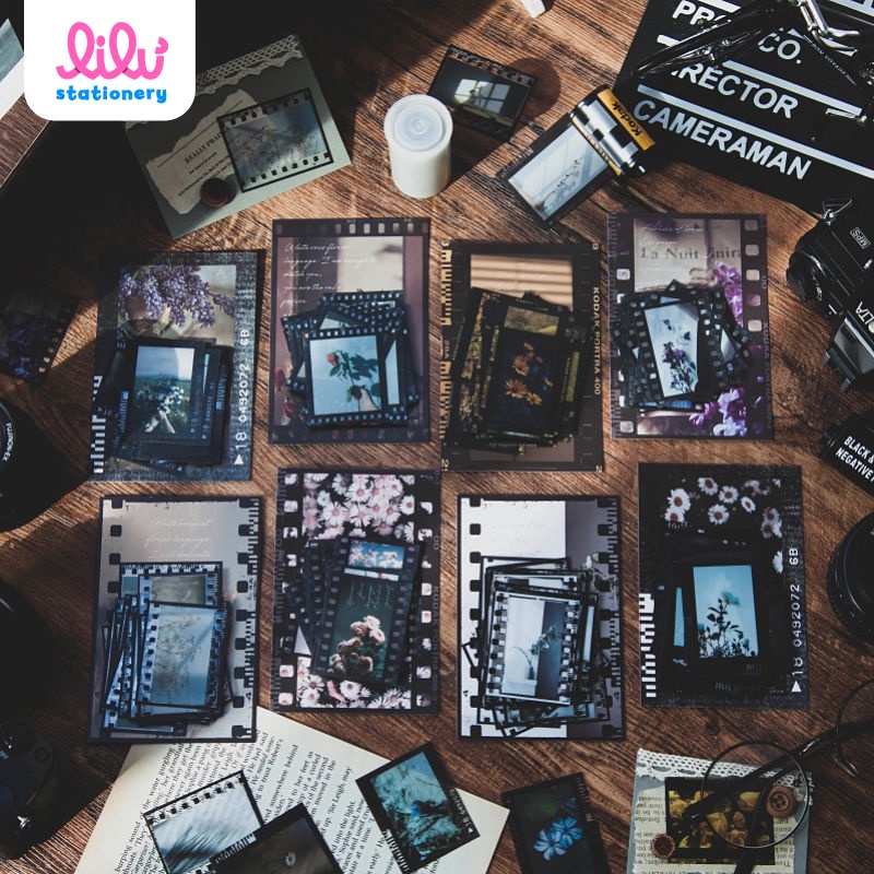 Sticker vintage dán sổ dán mũ bảo hiểm DIY Bullet Journal điện thoại Set 30 miếng phim tài liệu retro HD44-K57