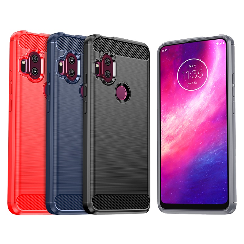 Sợi Carbon Chải Sọc Motorola Moto One Hyper Silicone Mềm tpu Vỏ Điện Thoại Chống Sốc Vỏ Bảo Vệ