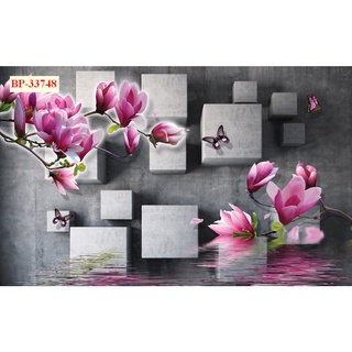 Tranh 3D INDOCHINE Vải Lụa Dán Tường Cao Cấp HOA LAN, HOA ĐÀO TINH TẾ