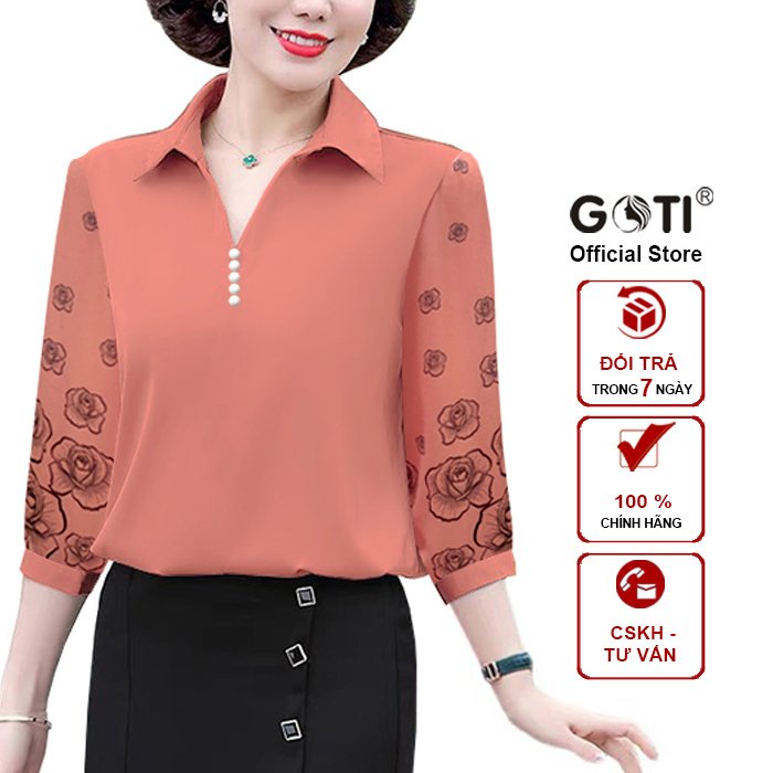 Ảnh Áo Trung Niên Nữ Dáng Suông Rộng Bigsize Kiểu Cổ Sơ Mi Tay Lững Tặng Mẹ U40-50 GOTI 3A26 3A27 3A33 3
