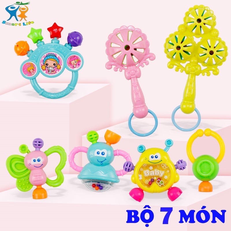 Đồ chơi Xúc xắc lục lạc 7 món cho bé tập cầm nắm hình ngộ nghĩnh