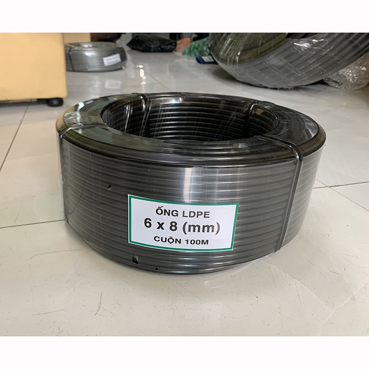 Cuộn 50 - 100 - 200m ống LDPE 8mm (6x8) nhựa nguyên sinh . Là loại ống  cứng dẻo, không phải PVC mềm