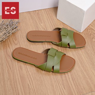 Dép nữ thời trang đế bằng Erosska đan chéo đế bệt DE028