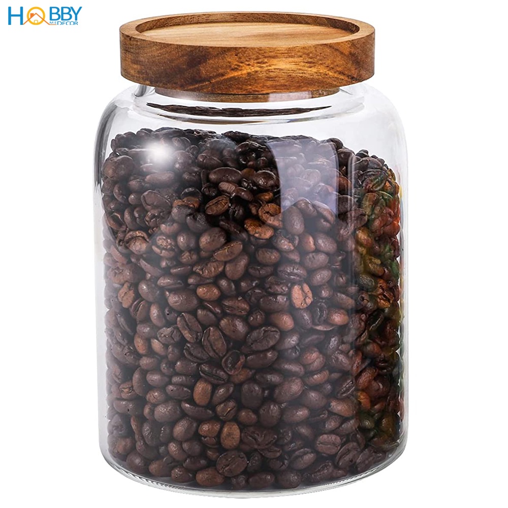 Hũ thủy tinh nắp gỗ ron kín decor bếp HOBBY Home Decor HUNG1 1250ml