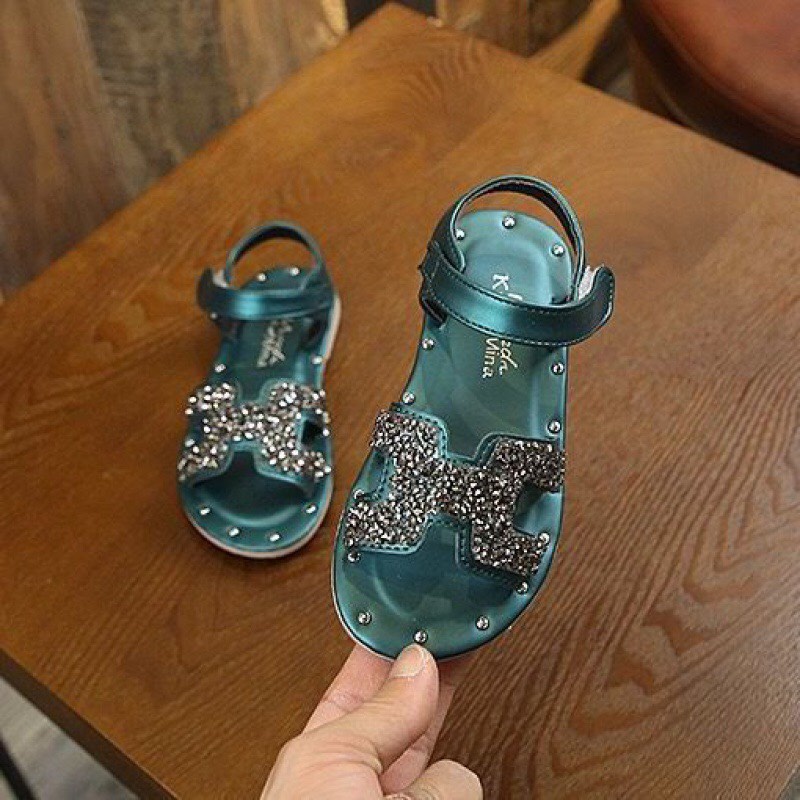 sandal bé gái - dép quai hậu bé gái đi học gắn đá da bóng có quai dán yy 2019 - 79