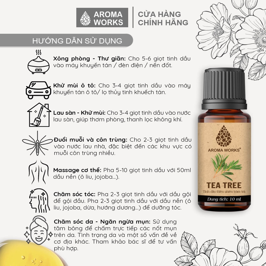 Ảnh Tinh Dầu Tràm Trà Aroma Works Xông Phòng, Ngăn Ngừa Mụn, Đuổi Muỗi, Khử Mùi - Tea Tree 2