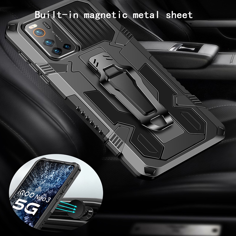 Dành Cho Vivo Y17 Y15 Y12 Y11 Y12i Y19 S1 V21 V20 SE Y91C Y1s Ốp Lưng Hybrid Armor Chống Sốc Đứng Có Kẹp Thắt Lưng