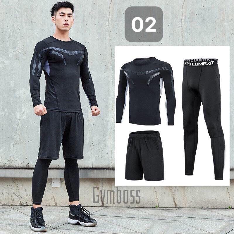 Bộ quần áo giữ nhiệt body procombat,chất thun polyester elastane mềm mịn,giữ ấm tập gym,chạy bộ thể thao 3 in1