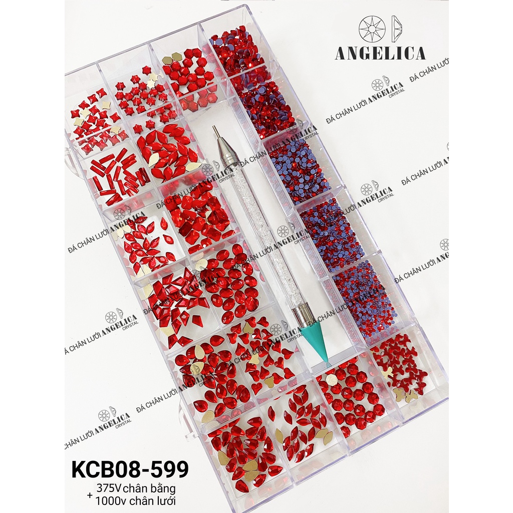 Combo Khay Đá Nail Đỏ Chân Bằng Và Chân Lưới Kèm Phụ Kiện Móng ANGELICA KCB-599