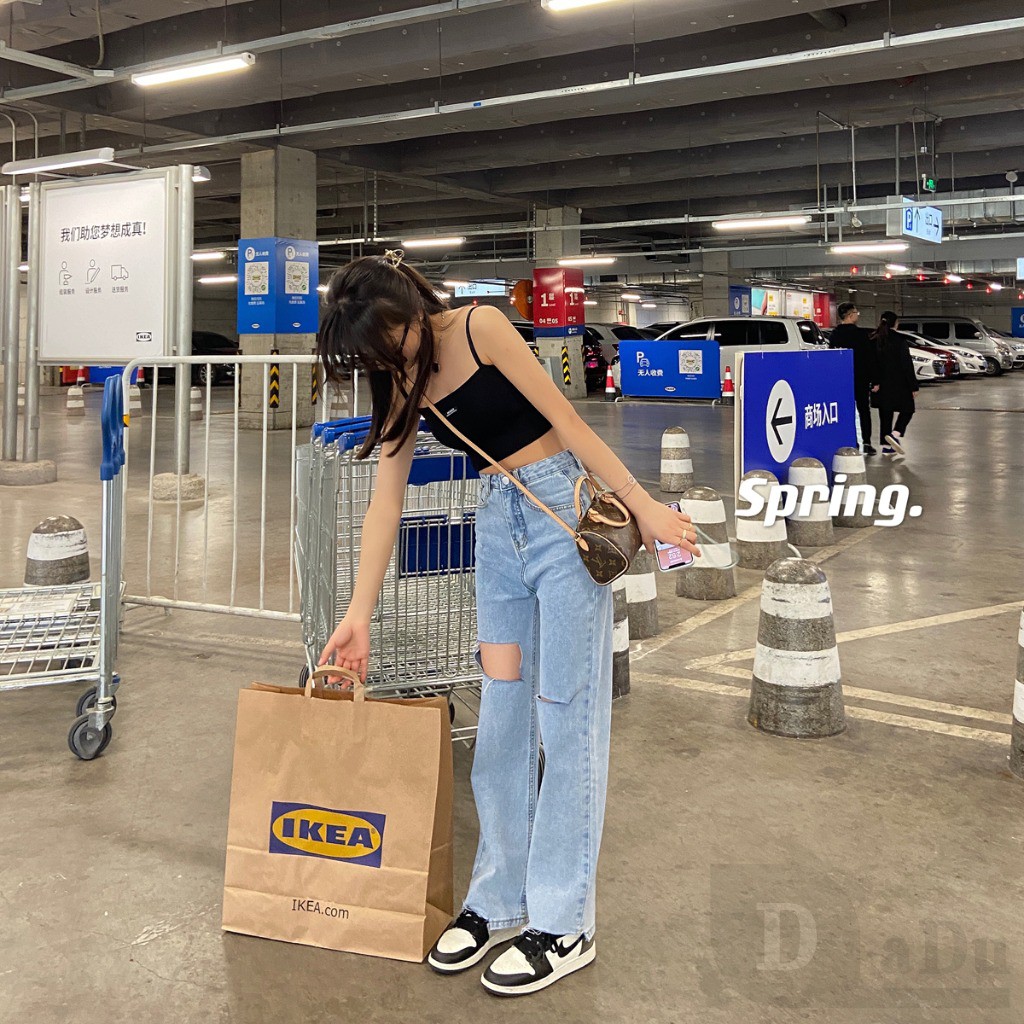 Ảnh Quần jean dài lưng cao ống rộng kiểu dáng thời trang phong cách Hàn Quốc dành cho nữ PALAZZO 3