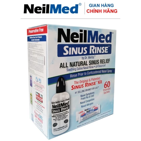 Bình (Bộ Dụng Cụ) Rửa Mũi Người Lớn NeilMed Sinus Rinse Kit 60 Sachets (1 bình + 60 gói muối)