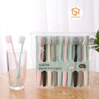 Set 10 Bàn Chải Đánh Răng Mềm Màu Pastel Nhỏ Gọn Phong Cách Hàn Quốc Cam Homeware