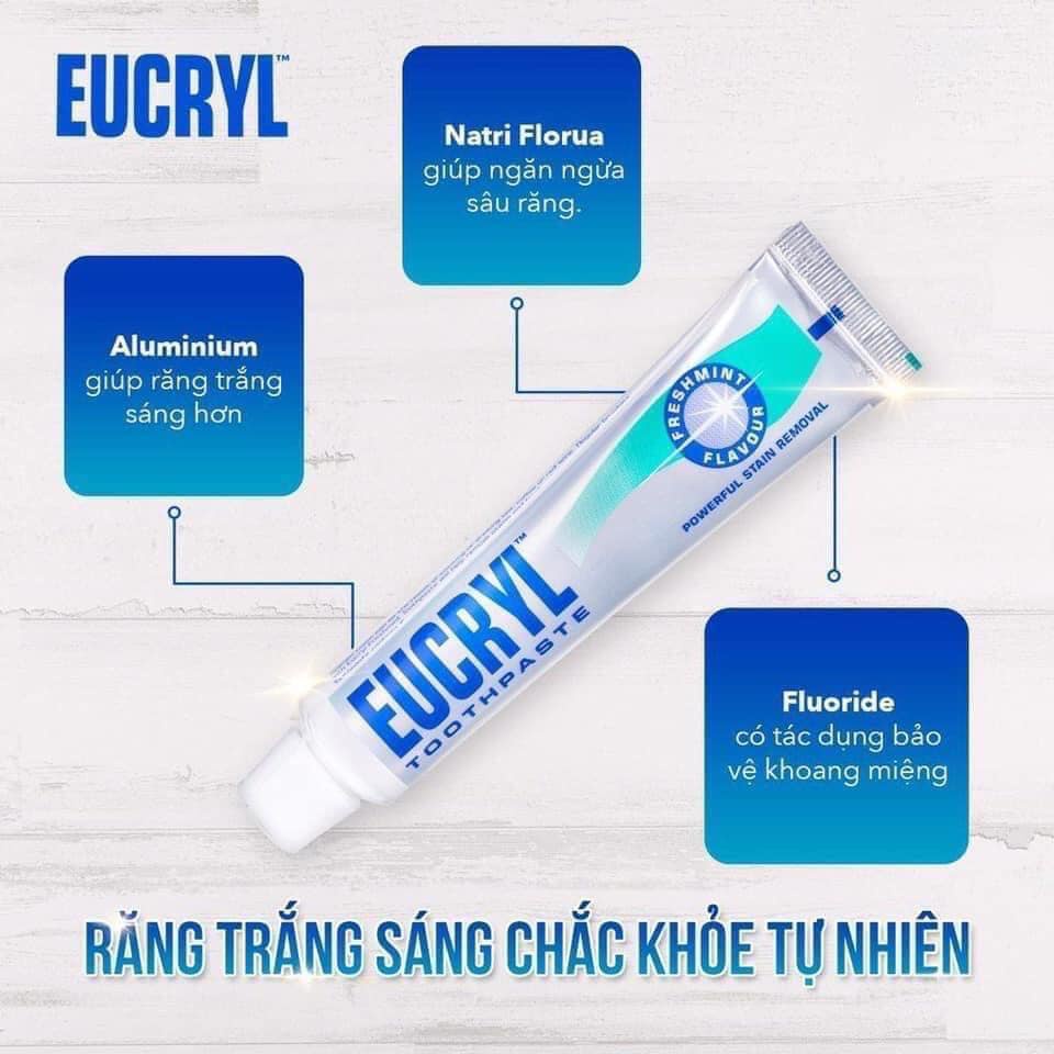 Kem Đánh Răng Eucryl 62g, Bột Tẩy Trắng Răng Eucryl 50g Giúp Sạch Miệng Trắng Răng, Hơi Thở Thơm Mát