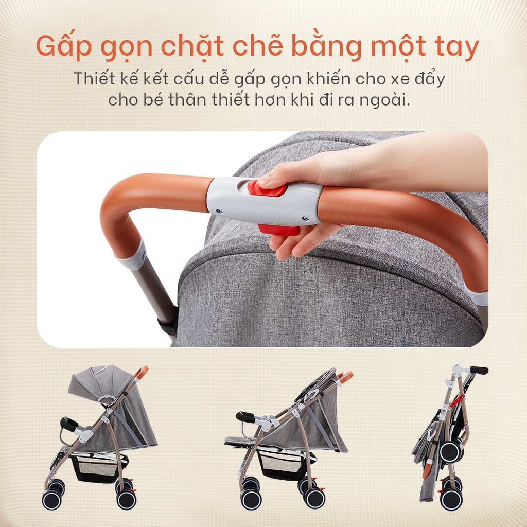 Mô tả Xe đẩy gấp gọn cho bé Yoboo YB-0067 bánh xe có phanh, tựa lưng chống gù điều chỉnh nhiều góc độ - Hàng chính hãng - 5