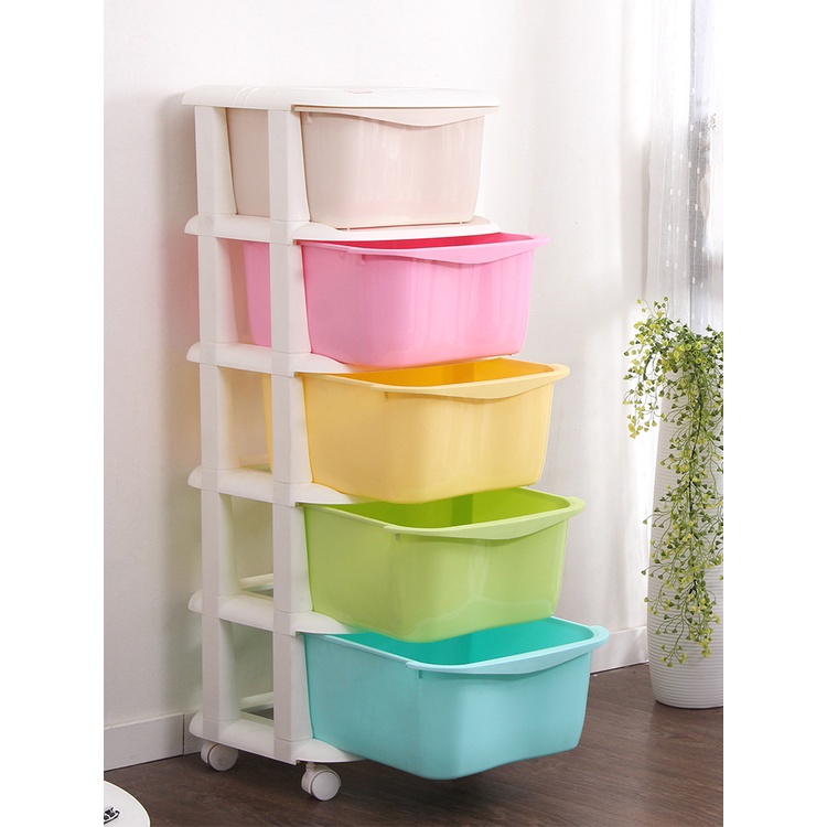 Tủ nhựa lắp ghép AMIZIN Tủ nhựa quần áo trẻ em ngăn kéo 5 tầng có bánh xe dễ dàng di chuyển