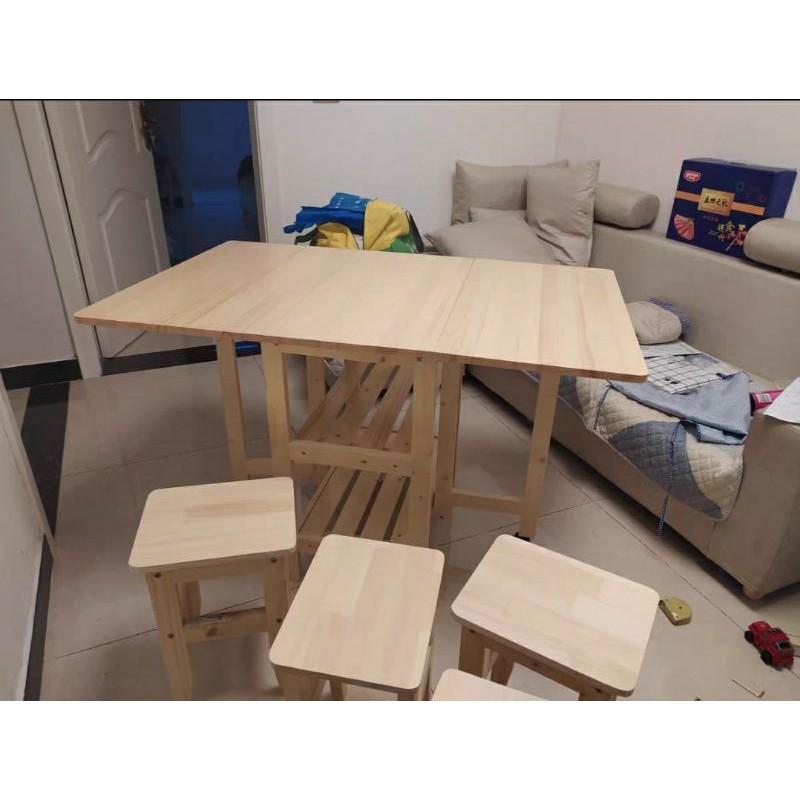 BỘ BÀN GHẾ GẬP THÔNG MINH GỖ THÔNG NHẬP KHẨU LOẠI 120cm 4 GHẾ