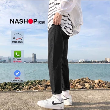 sieu hot Quần vải jean bò baggy nam nữ quần jean bò baggy nam quần bò đen nam quần bò nam đẹp hot năm 2021 Nashop 1089