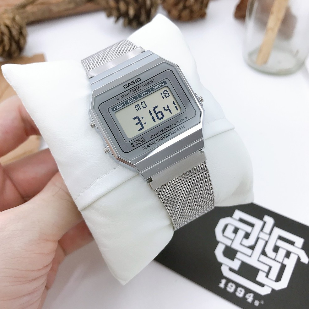 Đồng hồ nam/nữ Casio A700 Series, dây thép không gỉ, chống nước 50m, size  hàng chính hãng