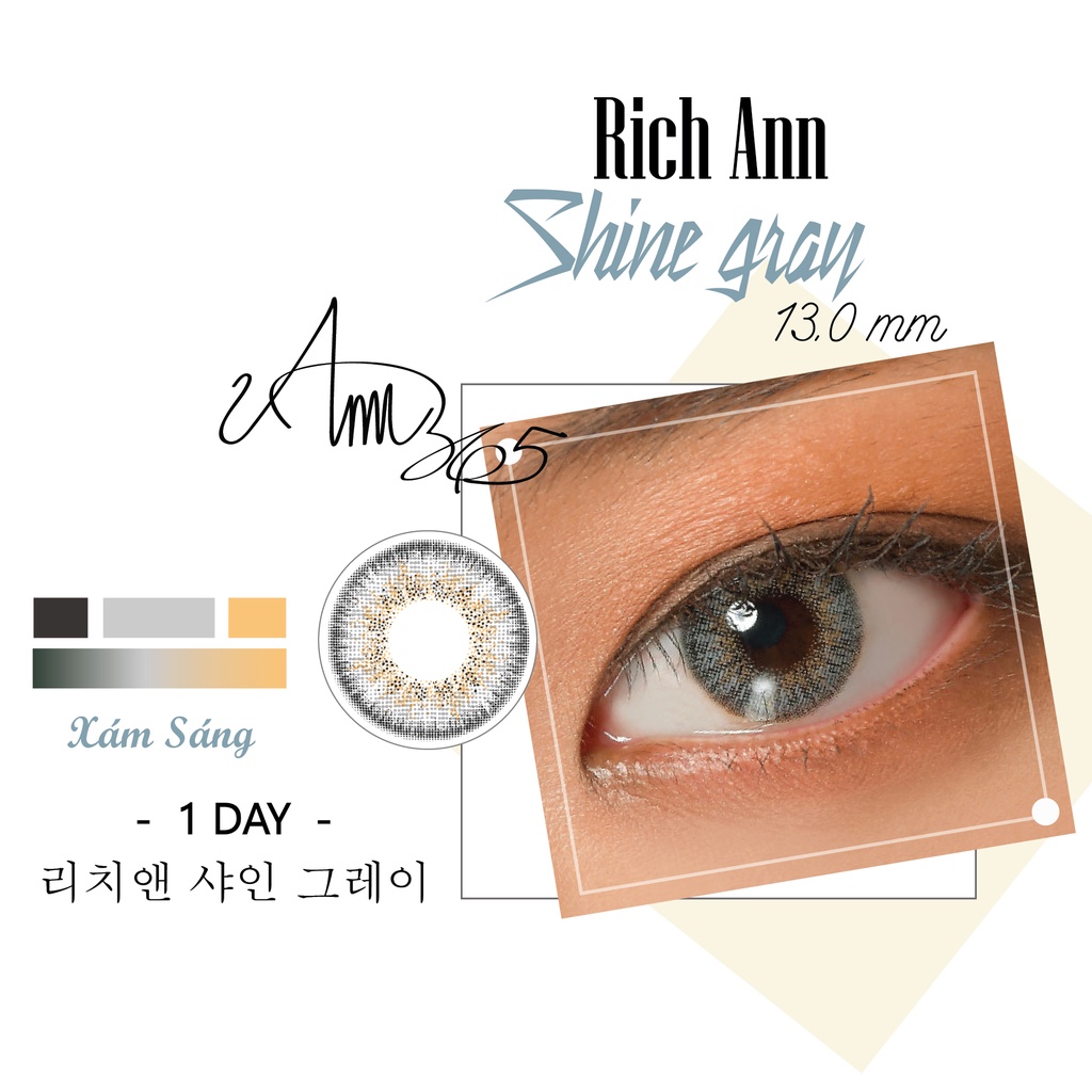 [𝟭 𝗖𝗛𝗜𝗘̂́𝗖] Lens ANN365 Hàn Quốc 1 Ngày Màu Xám Sáng, Kính Áp Tròng Cho Mắt Nhạy Cảm