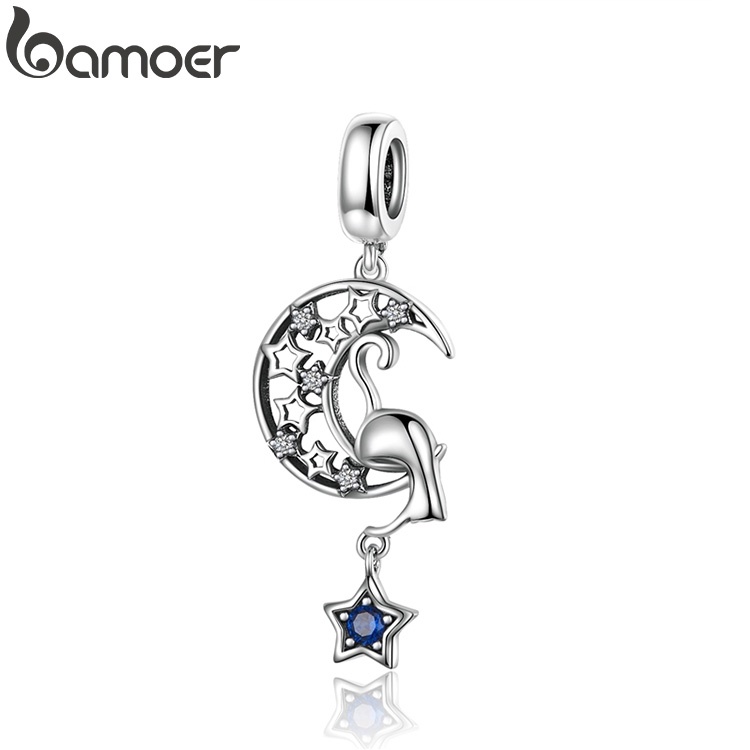 Charm hạt Bamoer AIC043 hình trăng lưỡi liềm lỗ hở 4.5mm DIY vòng tay vòng cổ
